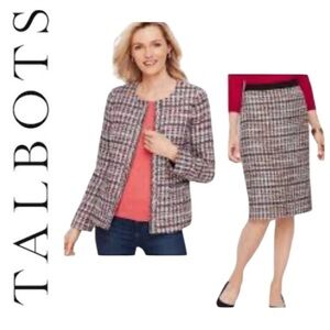 Talbots Adele Tweed Jacket & Skirt Suit Set Multicolor Plaid Career Size 6